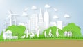 Illustration vector of modern eco world environment and happiness family people Royalty Free Stock Photo