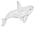 Killer whale - antistress coloring book - vector linear picture on the marine theme. Picture for coloring book - orca Royalty Free Stock Photo