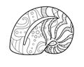 Shell - coloring antistress - vector linear picture for coloring. Outline. Hand drawing. A mollusk in a shell a river or aquarium