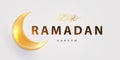 Ramadan Kareem islamic design with golden Arabic calligraphy text of Ramadan Kareem and 3d golden shining crescent moon on light b Royalty Free Stock Photo