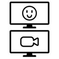 Simple icons to represent video chat and video conferencing concepts.