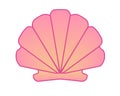 Sea pink shell - scallop - vector full color picture. Scallop shell - ocean mollusk linear picture with gradient.