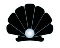 Seashell - scallop with a pearl - vector illustration silhouette for icon or logo. Scallop shell with a pearl - ocean clam - picto Royalty Free Stock Photo