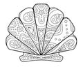 Scallop shell - antistress coloring book - vector linear picture for coloring. Shell scallop ocean clam - picture for coloring