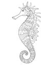 Seahorse - an inhabitant of the ocean - vector antistress coloring book. Seahorse fish with marine pattern for coloring. Outline. Royalty Free Stock Photo