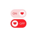 Romantic icons switch on or off your heart. Flat design. Vector icon.