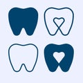 Set of 4 blue teeth icon. Vector illustration.