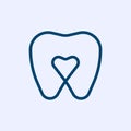 Outline tooth icon with heart. Vector illustration.