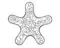 Starfish sea animal - antistress coloring book - vector linear picture for coloring. Starfish picture for coloring book underwater