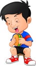 Boy smiling and ready to eat a big hamburger Royalty Free Stock Photo