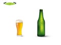 Green color bottle and glass of beer Royalty Free Stock Photo