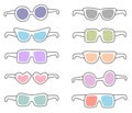 Colorful sketchy style sunglasses icon collection.