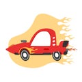 Vector cartoon speed racing car with fire flame Royalty Free Stock Photo