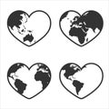 Vector earth planet on heart shape