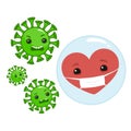 Vector cute heart character virus protect Royalty Free Stock Photo