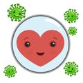 Cute heart character protected from virus Royalty Free Stock Photo