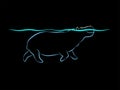 Simple silhouette contour hippo animal swims in water