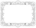Marine horizontal frame for coloring antistress - vector linear picture with copy space. Horizontal frame made of shells, starfish Royalty Free Stock Photo