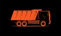 Dump truck simple side view schematic image on black background