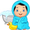 Happy baby boy toddler wrapped in bath towel Royalty Free Stock Photo