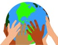 Illustration for earth day, hands of different people