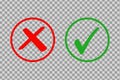 Check mark icon set. Green tick and red cross flat simbol. Check ok, YES or no