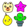 Set of funny pictures: bear, asterisk, pear, cactus.
