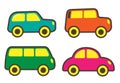 Set of funny pictures: cars of different colors. Kawaii illustration.