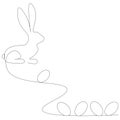 Easter bunny rabbit with eggs line drawing on white background. Vector