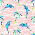 Summer print with dolphins and malm. Royalty Free Stock Photo