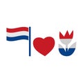 I love Netherlands with flag, love and tulip icon. flat design. Vector Illustration on white background Royalty Free Stock Photo