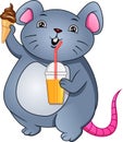 Cute fat mouse eating and drinking