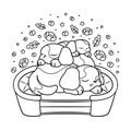 Sleeping puppies peaceful cartoon adult and children`s coloring book page illustration. Royalty Free Stock Photo