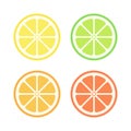 Half slice assorted citrus fruit simple flat vector icon design set. Royalty Free Stock Photo