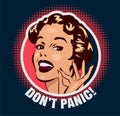 Vintage elegant woman`s head, Okey sign fingers hand. Don`t panic. Vector image