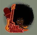 Woman soul singer. Afro hairstyle. Vector image. Jazz and blues music. Vintage poster