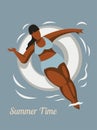 Plus size gorgeous girl in the summer swimming pool. Flat design