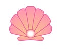 Pink Shell-scallop with a pearl - vector full color picture. Clam with pearls.