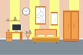 Bedroom with furniture. Flat style vector illustration. Cozy interior. Hotel room Royalty Free Stock Photo