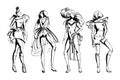 Stylish fashion models set. Abstract stylized female figures. Ink grunge sketch style. Isolated objects on white background.