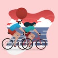 A couple lover man and woman are biking on bicycle Royalty Free Stock Photo