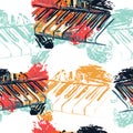 Seamless pattern with abstract piano keyboard in watercolor sketch style. Colorful hand drawn grunge style art for banner, card, t Royalty Free Stock Photo