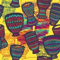 Seamless pattern with drums tam tam. Colorful background.