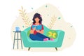 Girl reading a book, happy woman, creative people, education, working at home, lifestyle, background