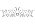 Three scallop shells with pearls and other small shells - vector linear composition for a coloring book on a marine theme.