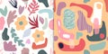 Abstract set with two seamless patterns, cut out organic shapes