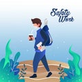 Web Young Man Walk on the way Illustration Concept Design