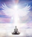 Spiritual guidance, Angel of light and love, avatar being, miracle on sky, angelic wings Royalty Free Stock Photo