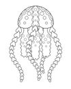 Jellyfish - marine invertebrate animal - vector linear picture for coloring. Linear jellyfish for coloring antistress - an inhabit