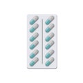 Realistic pills blister with capsules on white background. Realistic mock-up of pills packaging medicines, tablets, capsules, drug